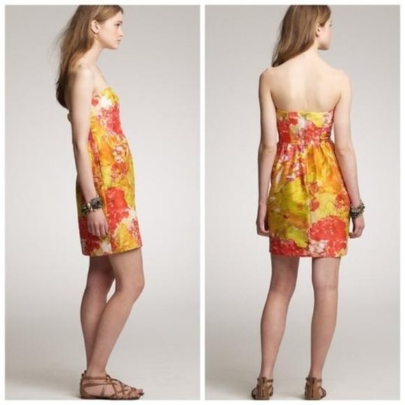J Crew silk floral watercolor strapless mini dress - Picture 2 of 5